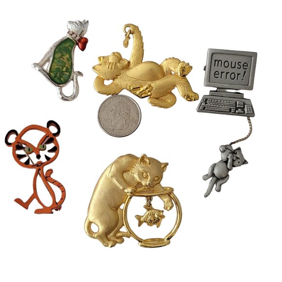 Lot Of 5 Assorted Cat Pin Brooches, E656 - Picture 3 of 7